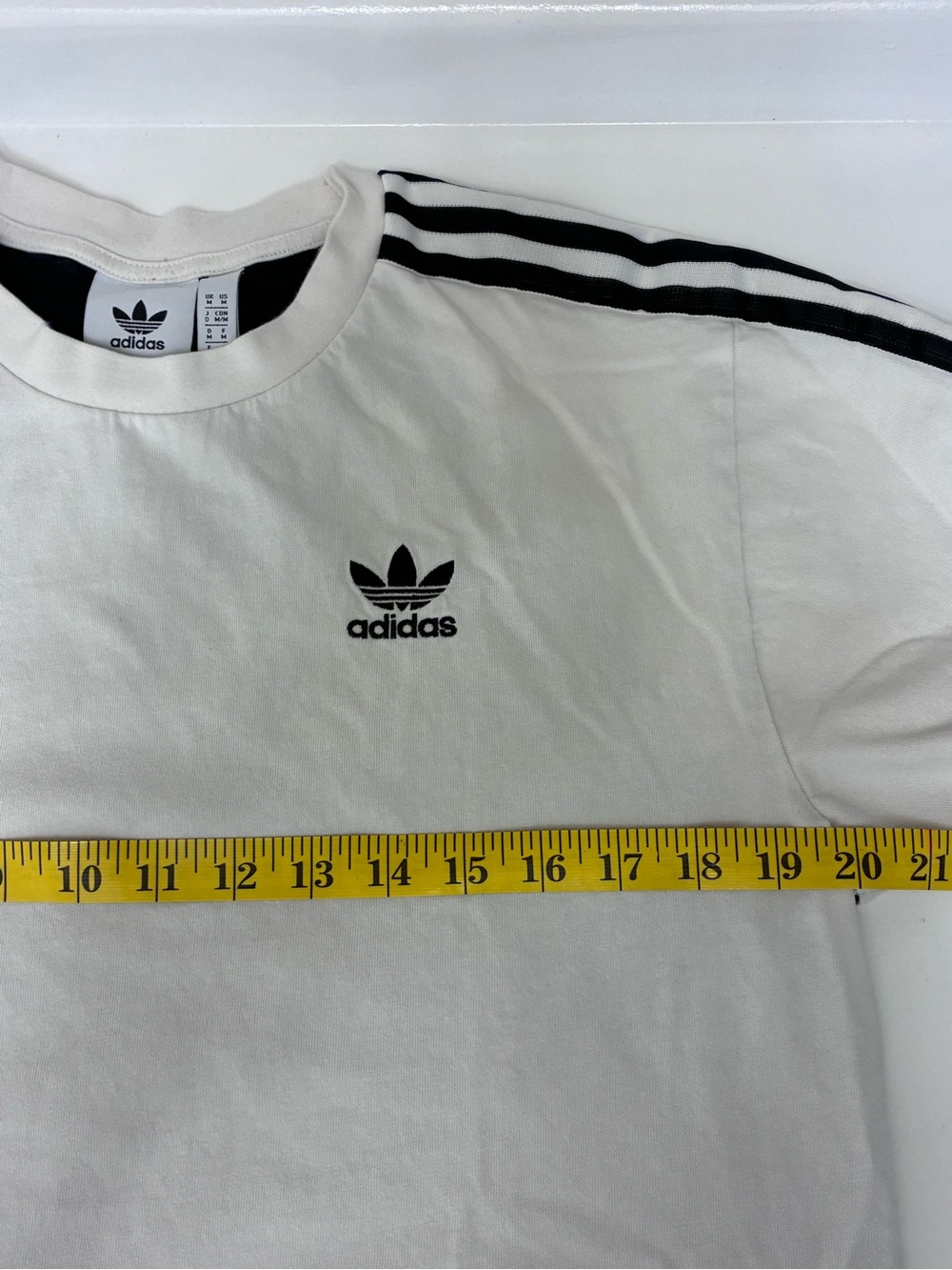 adidas White Front/Black Back Short Sleeve Trefoil Tee w/ Black Stripes. Medium - Picture 3 of 5